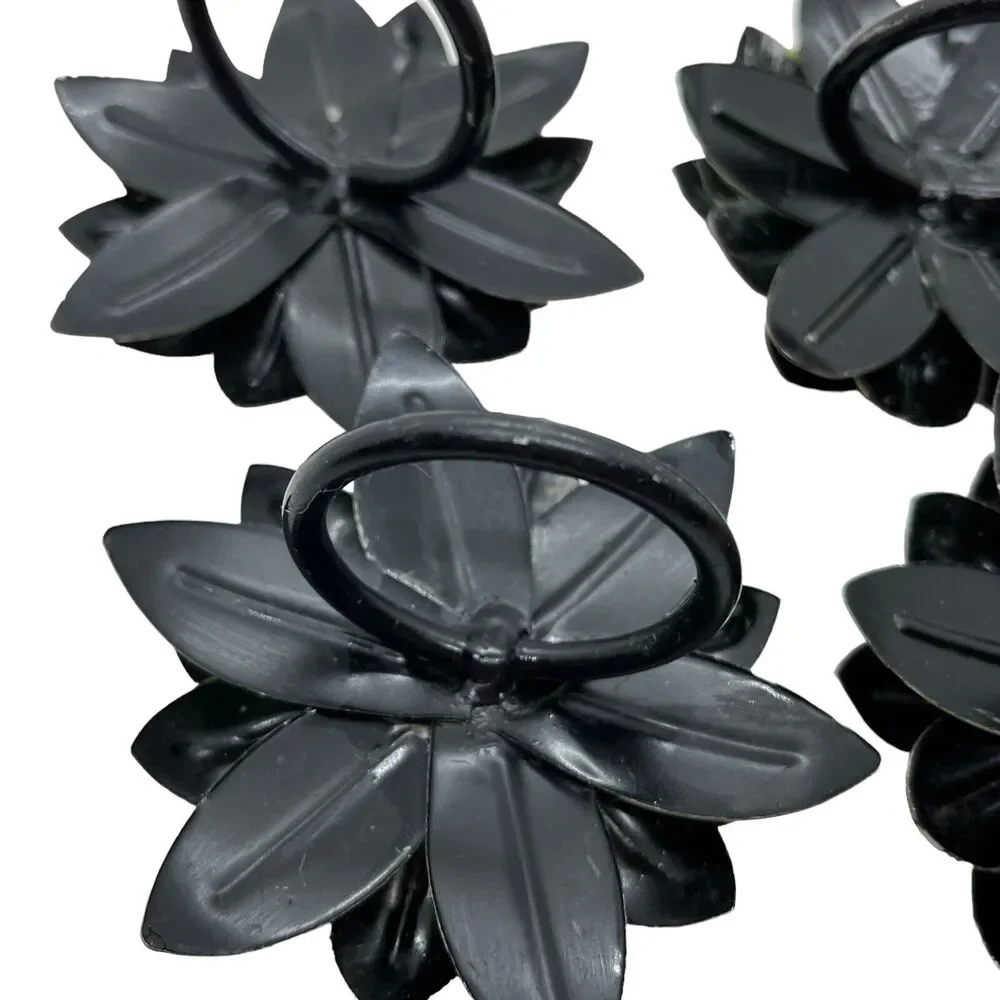 Pier 1 Metal Floral Sunflower Napkin Ring Holders Green w Red Center 3